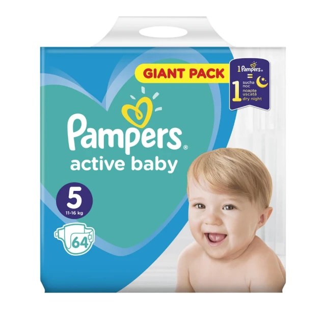 Pampers Active Baby Πάνες με Αυτοκόλλητο Μέγεθος 5 (11-16kg), 64 Τε...